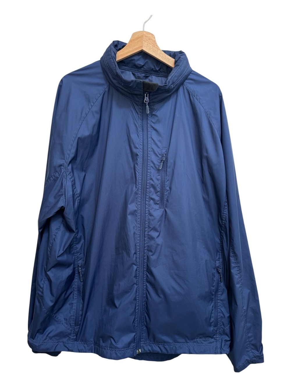 LL Bean Lightweight Windbreaker Jacket Men’s XXL Tall Blue Hidden Hood Full Zip